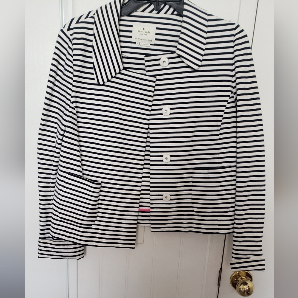 Kate Spade look Crop Stripes Black White Jacket.